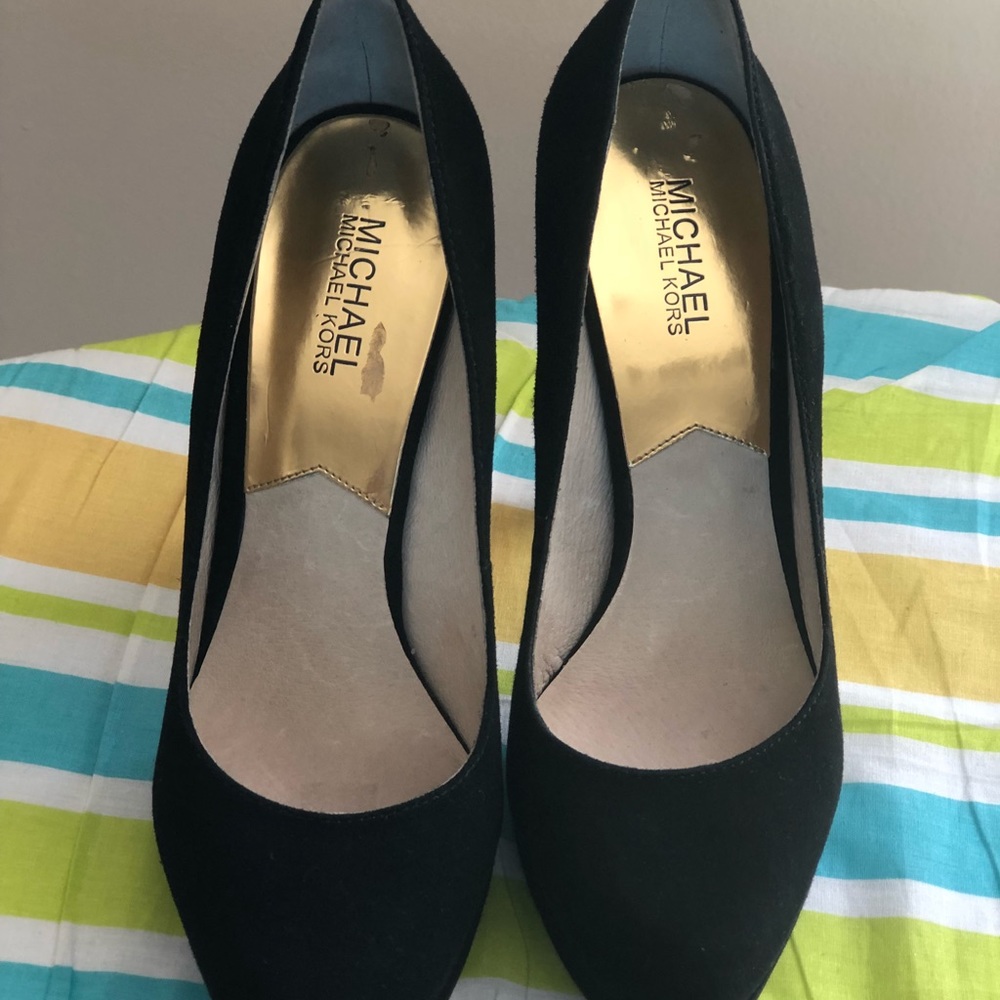 MK black suede 4 inch heels